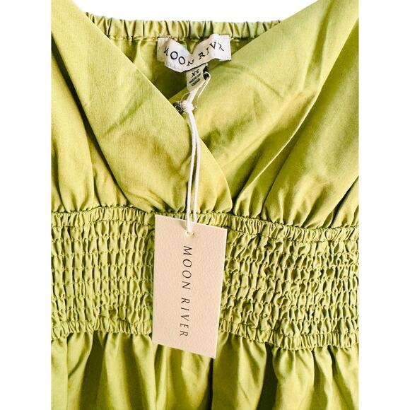 Green Smocked Waist Eyelet Midi Dress Sleeveless Size M NWT Moon River - Picture 11 of 13